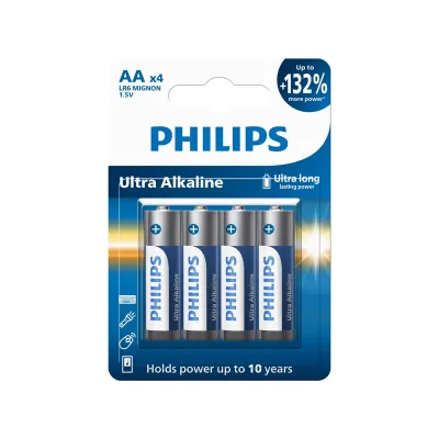Philips alkalická batéria AA, 4-pack, Ultra Alkaline (LR6E4B/10)