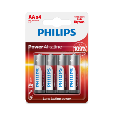 Philips alkalická batéria AA, 4-pack, Power Alkaline (LR6P4B/10)