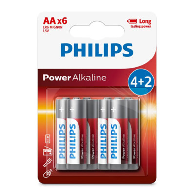 Philips alkalická batéria AA, 6-pack, Power Alkaline (LR6P6BP/10)