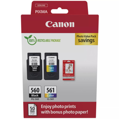Originálny atrament Canon PG-560/CL-561 (3713C008), čierny/farebný, 2-pack + GP-501 50 listů