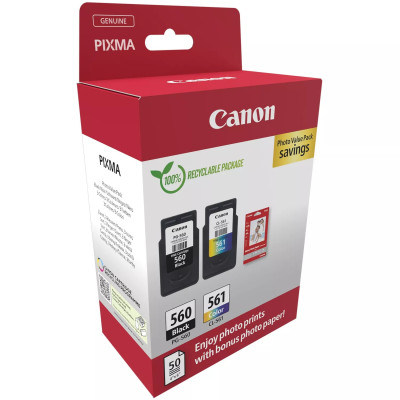 Originálny atrament Canon PG-560/CL-561 (3713C008), čierny/farebný, 2-pack + GP-501 50 listů