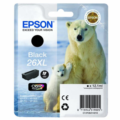 Originálny atrament Epson T2621 (C13T26214012, 26XL), čierny, 12,2 ml