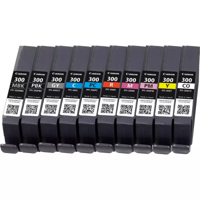 Originálny atrament Canon PFI-300 MBK/PBK/CO/GY/R/C/M/Y/PC/PM (4192C008), 600 strán (16 ml), Multipack